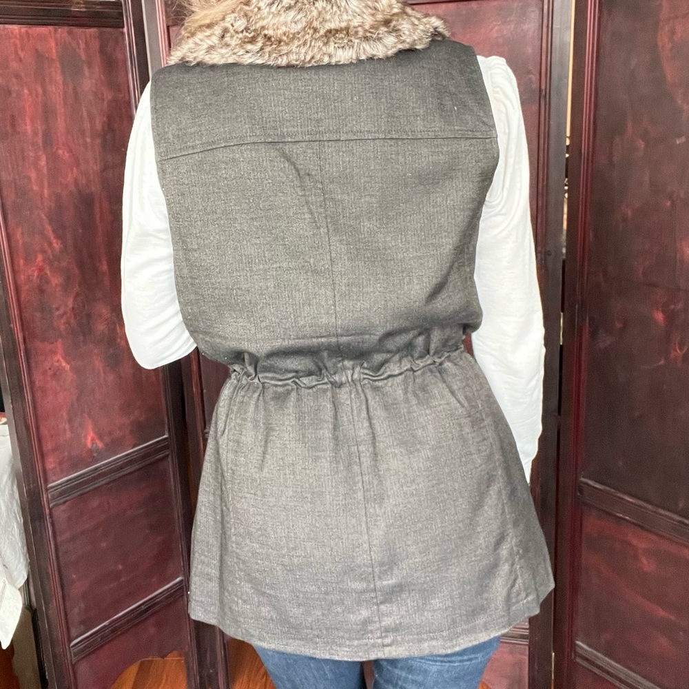 J Jill Utility Tweed vest faux fur adjustable brown size s - Picture 13 of 13